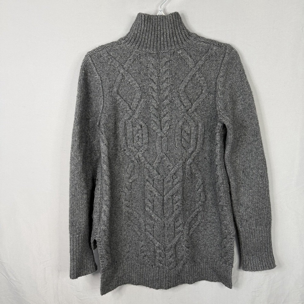 Veronica Beard Sweater Womens Small Gray Turtleneck Wool Blend Cable Knit Heavy - Picture 2 of 8